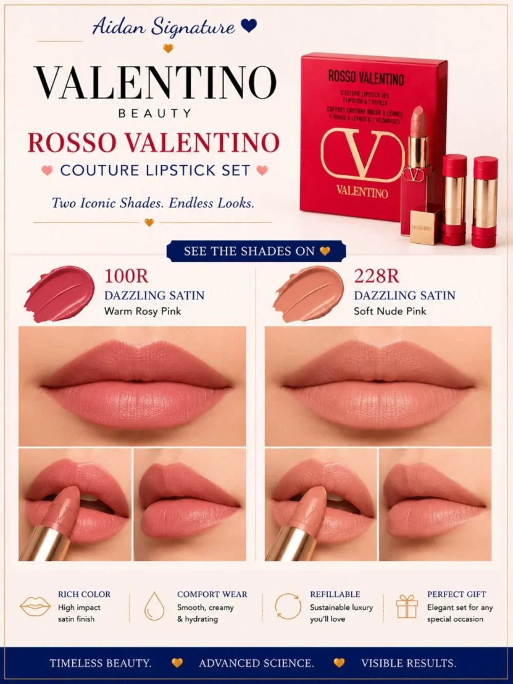 Valentino Rosso Valentino Couture Lipstick Gift Set | 1 Lipstick + 2 Refills